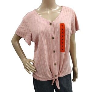 Weatherproof Vintage Women’s Medium Pink Vneck Tie Front Buttoned Twist Knit Top